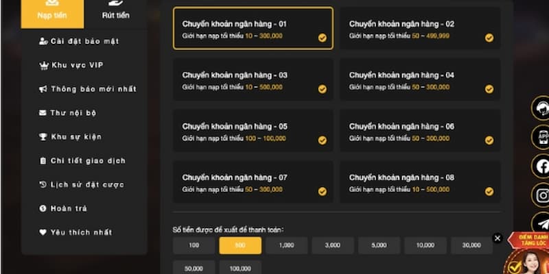 Nạp tiền qua chuyển khoản ngân hàng online